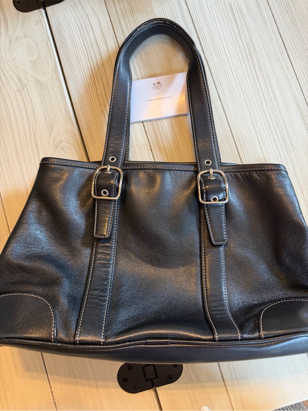 Vintage Coach Hamptons Black Leather Carryall Tote Bag Satchel Y2K 7588